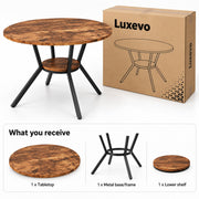 Ronde Eettafel - Ø 120 cm - Met Opbergvak - 4-6 Personen - Metalen Onderstel - Industrieel & Modern - Houtlook
