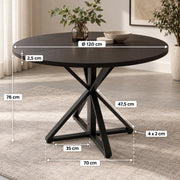 Ronde Eettafel - Ø120 cm – Donker Houtlook – Zwart Metalen Onderstel – 76 cm Hoog – Moderne Industriële Eettafel