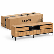 TV Meubel 180 cm – Met 2 Lades & 2 Klapdeuren – Hout & Zwart Metaal – Eiken Look