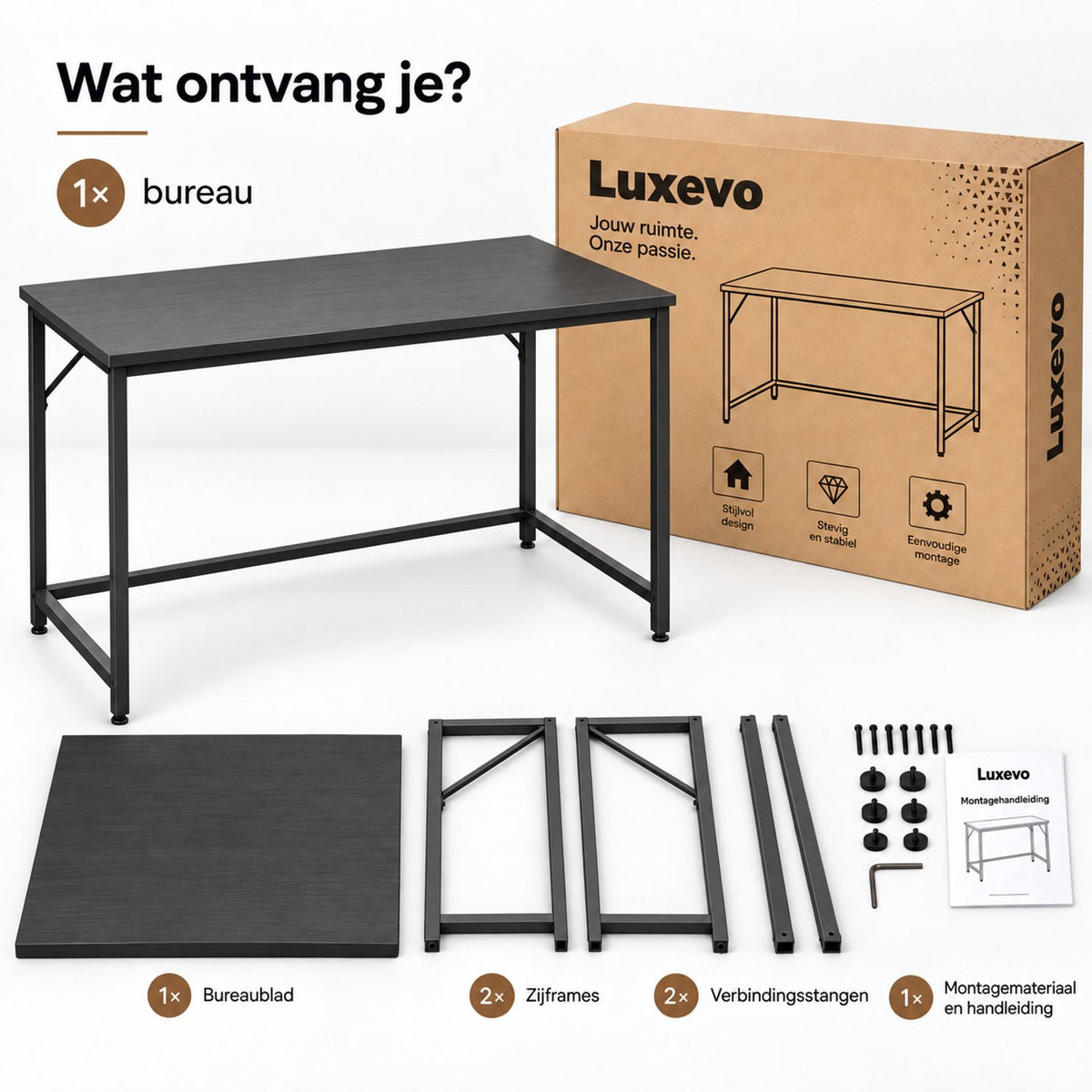 Bureau - 120 cm Industrieel Design - Zwart