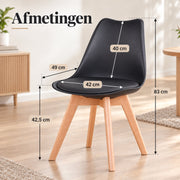 Eetkamerstoelen Set van 4 - Scandinavische Kuipstoelen - Houten Poten - Met Zitkussen - Moderne Eetkamerstoel – Zwart