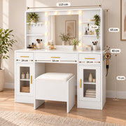 Kaptafel met Spiegel LED-Verlichting – Make-up Tafel met 8 Laden – Ingebouwd Stopcontact & USB – Met Föhn-Houder – 113 x 40 x 140 cm – Wit