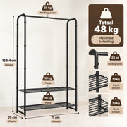 Open Kledingkast met Kledingroede en 2 Planken – Vrijstaand Kledingrek – Stalen Kapstok – 183 x 112 x 29 cm