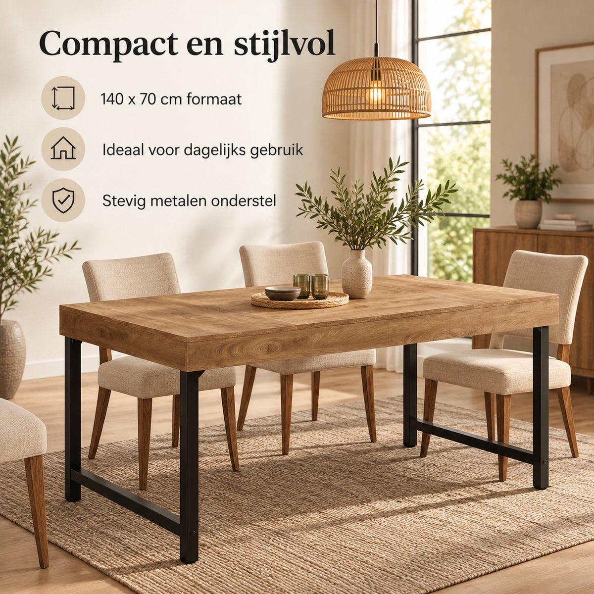 Eettafel - 140 cm - Industrieel - Hout & Zwart Metaal