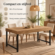 Eettafel - 140 cm - Industrieel - Hout & Zwart Metaal