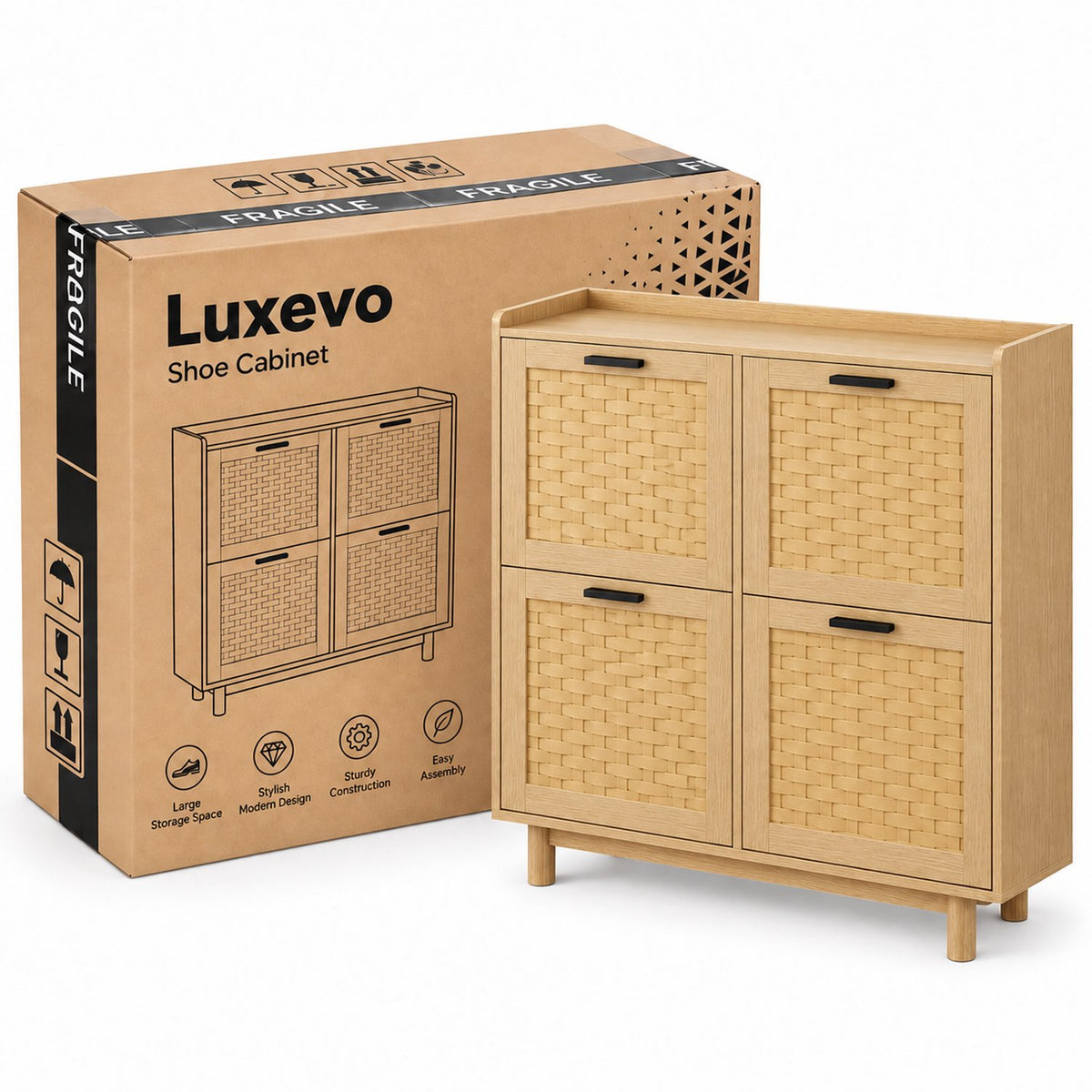 Schoenenkast - Tot 16 Paar Schoenen - 8 Rekken 4 Lades - Rattan Hout