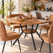 Ronde Eettafel - Ø 120 cm - Met Opbergvak - 4-6 Personen - Metalen Onderstel - Industrieel & Modern - Houtlook