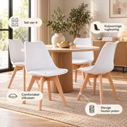Eetkamerstoelen Set van 4 - Scandinavische Kuipstoelen - Houten Poten - Met Zitkussen - Moderne Eetkamerstoel – Wit