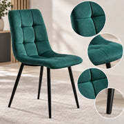Eetkamerstoelen Set van 4 - Gestoffeerde Stoelen - Gewatteerde Rugleuning - Zwarte Metalen Poten - Donkergroen