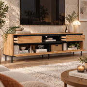 TV Meubel 180 cm – Met 2 Lades & 2 Klapdeuren – Hout & Zwart Metaal – Eiken Look