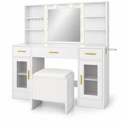 Kaptafel met Spiegel LED-Verlichting – Make-up Tafel met 8 Laden – Ingebouwd Stopcontact & USB – Met Föhn-Houder – 113 x 40 x 140 cm – Wit