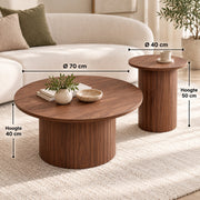 Salontafel Set van 2 – Ronde Nesttafels – Ø70 cm & Ø40 cm – MDF – Moderne Woonkamertafels – Bijzettafel & Salontafel - Walnoot