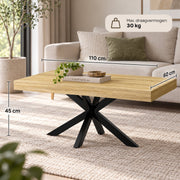 Salontafel - 110 cm - Rechthoek - Industrieel Design - Koffietafel met Zwart Kruisframe - Houtlook Tafelblad
