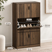 Schoenenkast – Schoenenrek voor 18 Paar – Ruimtebesparend – 117 x 24 x 63 cm – Donker Walnoot