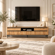 TV Meubel 180 cm – Met 2 Lades & 2 Klapdeuren – Hout & Zwart Metaal – Eiken Look