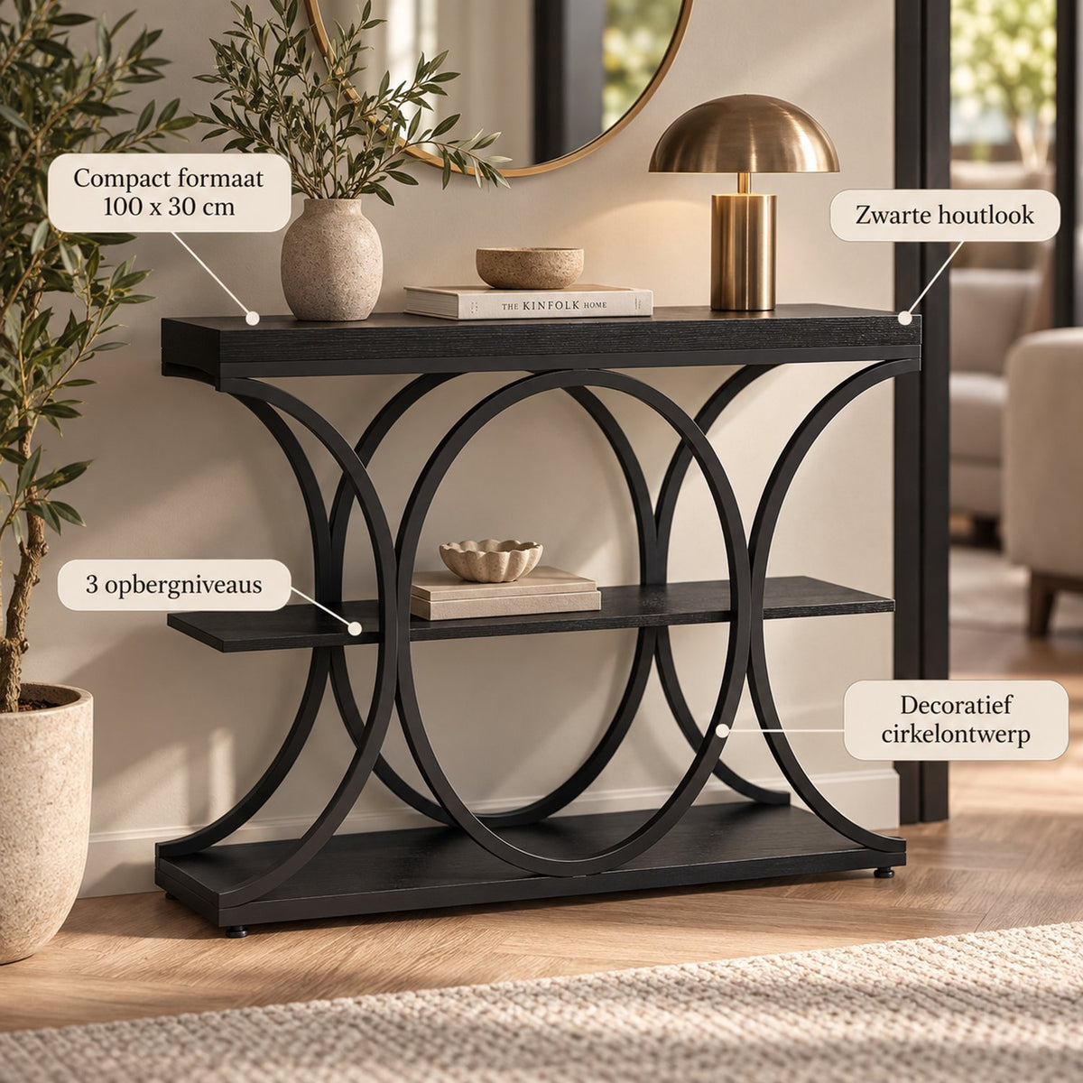 Console Tafel – Houten Sidetable met Metalen Frame – Wandtafel voor Hal & Woonkamer - 100x30x80cm