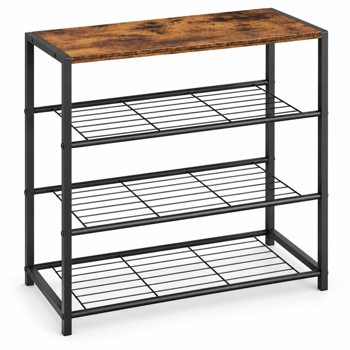 Schoenenrek 3-Laags - Schoenenkast met Houten Bovenblad - Metalen Schoenenrek - 63 x 30 x 63 cm - Industrieel Bruin/Zwart