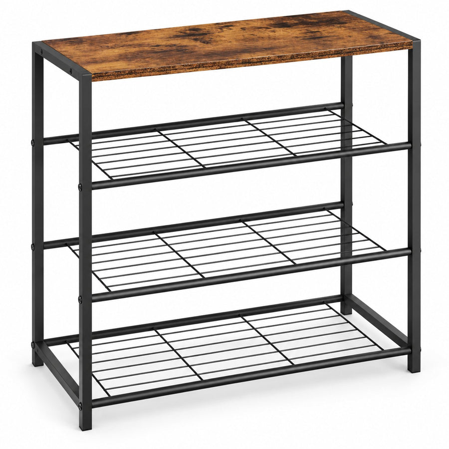 Schoenenrek 3-Laags - Schoenenkast met Houten Bovenblad - Metalen Schoenenrek - 63 x 30 x 63 cm - Industrieel Bruin/Zwart