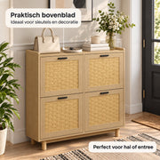 Schoenenkast - Tot 16 Paar Schoenen - 8 Rekken 4 Lades - Rattan Hout