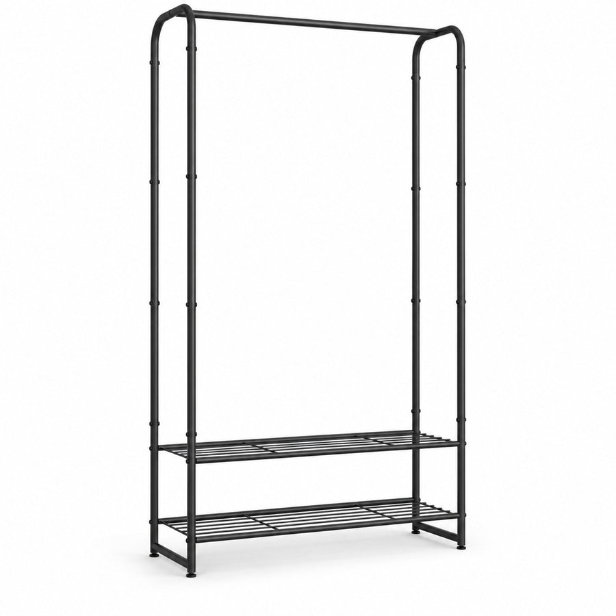Open Kledingkast met Kledingroede en 2 Planken – Vrijstaand Kledingrek – Stalen Kapstok – 183 x 112 x 29 cm