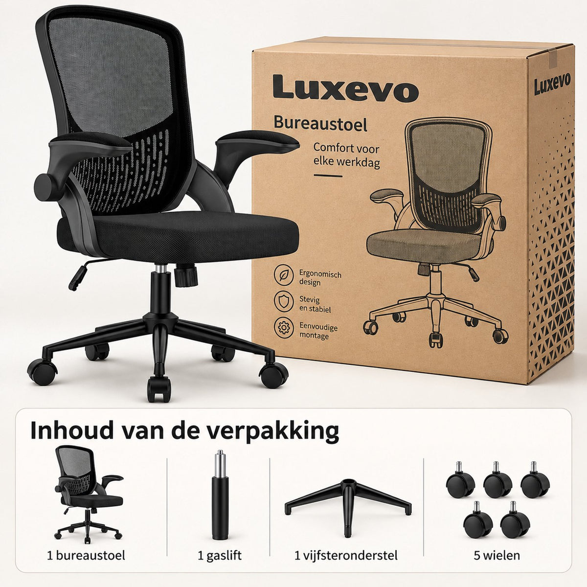 Ergonomische Bureaustoel – Verstelbare Kantoorstoel voor Volwassenen – Zwart