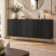 Dressoir - 4 Deuren & Verstelbare Planken – Modern Buffetkast – Dressoir Kast – 140 x 40 x 75 cm – Zwart & Goud
