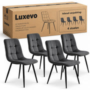 Eetkamerstoelen Set van 4 - Gestoffeerde Stoelen - Gewatteerde Rugleuning - Zwarte Metalen Poten - Grijs