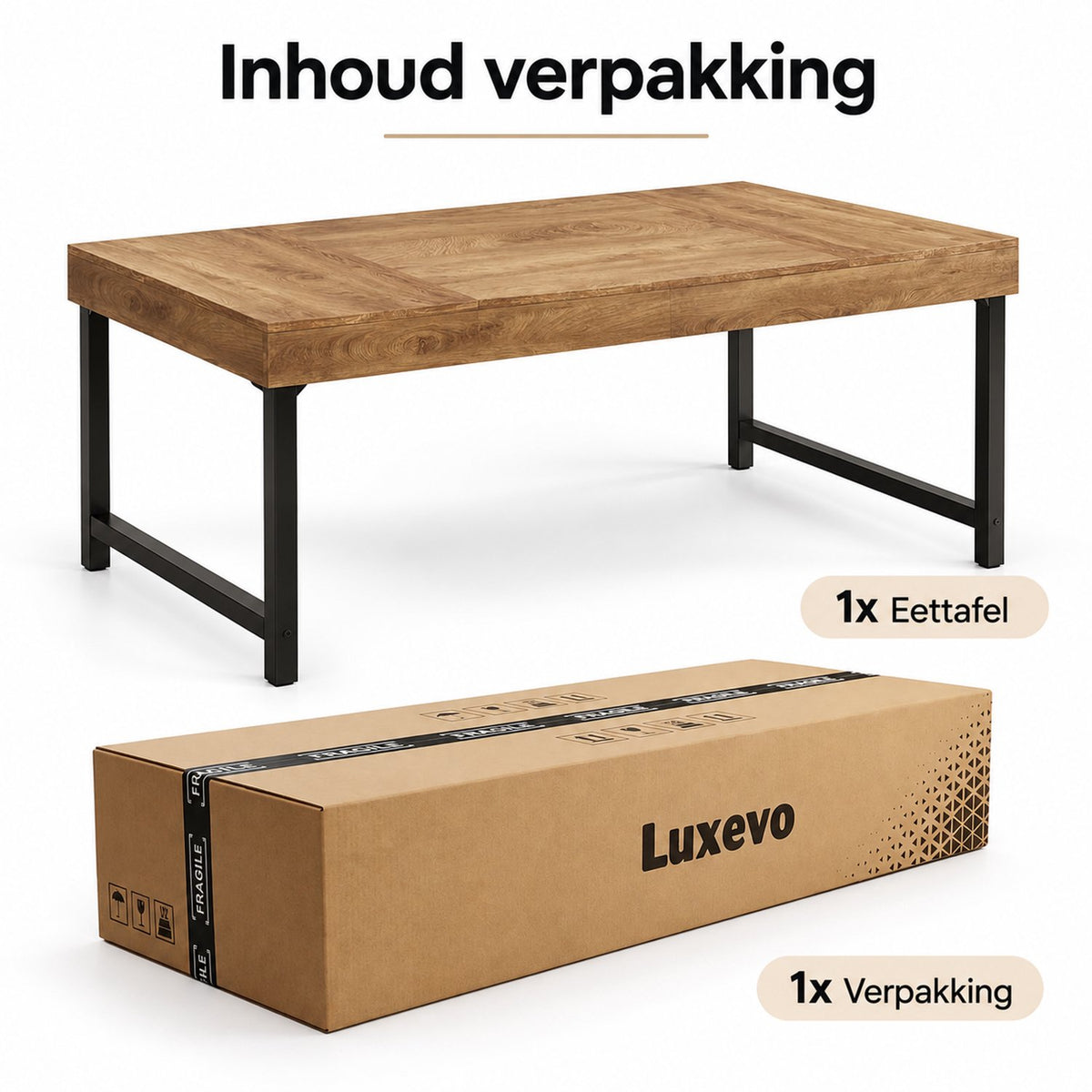 Eettafel - 140 cm - Industrieel - Hout & Zwart Metaal