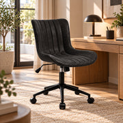 Bureaustoel - 360° Draaibaar – Gestoffeerde Design Stoel met Gegolfde Rugleuning – Compacte Thuiswerkstoel – 60 x 63 x 79 cm – Zwart
