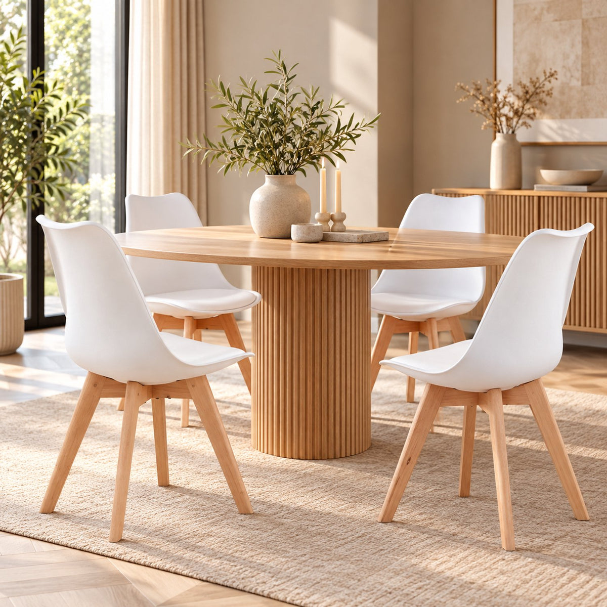 Eetkamerstoelen Set van 4 - Scandinavische Kuipstoelen - Houten Poten - Met Zitkussen - Moderne Eetkamerstoel – Wit