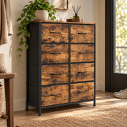 Ladekast - 8 Lades – Dressoir – 76,7 x 30 x 95,2 cm – Stalen Frame & MDF – Vintage Bruin/Zwart – Opbergkast