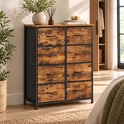 Ladekast - 8 Lades – Dressoir – 76,7 x 30 x 95,2 cm – Stalen Frame & MDF – Vintage Bruin/Zwart – Opbergkast