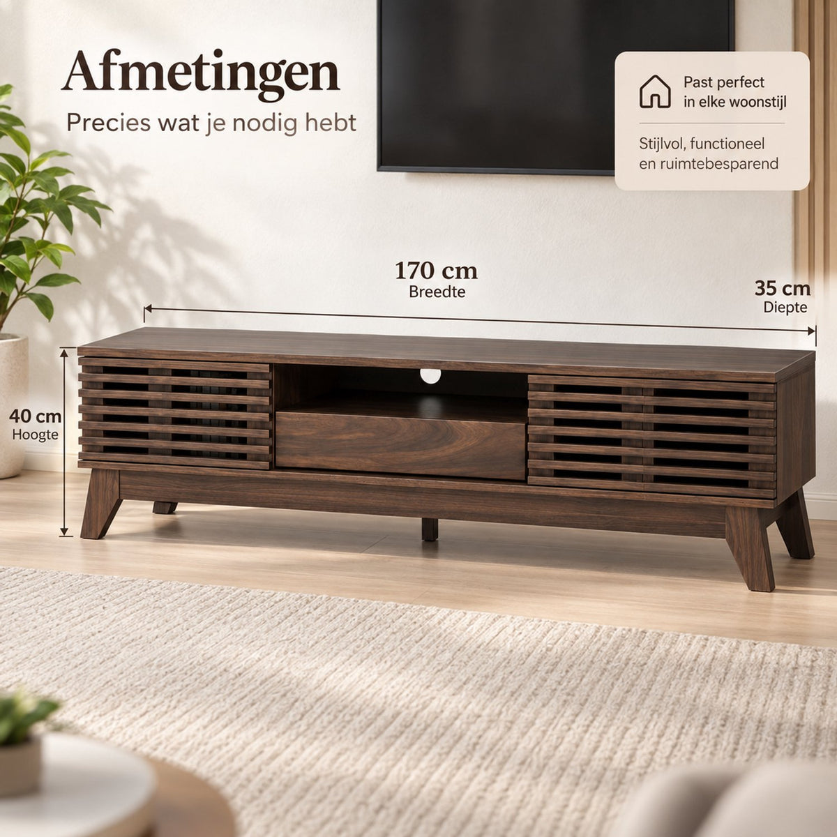 TV Meubel - Met Lattenstructuur – 170 cm – Walnoot