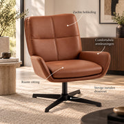 Fauteuil – 360° Draaibaar – PU Leer – Draaistoel met Armleuningen - Bruin