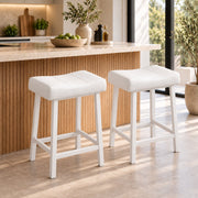 Barkrukken Set van 2 - 61 cm - Kunstleer - Met Voetensteun - Wit