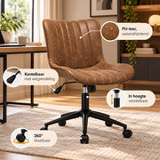 Bureaustoel - 360° Draaibaar – Gestoffeerde Design Stoel met Gegolfde Rugleuning – Compacte Thuiswerkstoel – 60 x 63 x 79 cm – Bruin