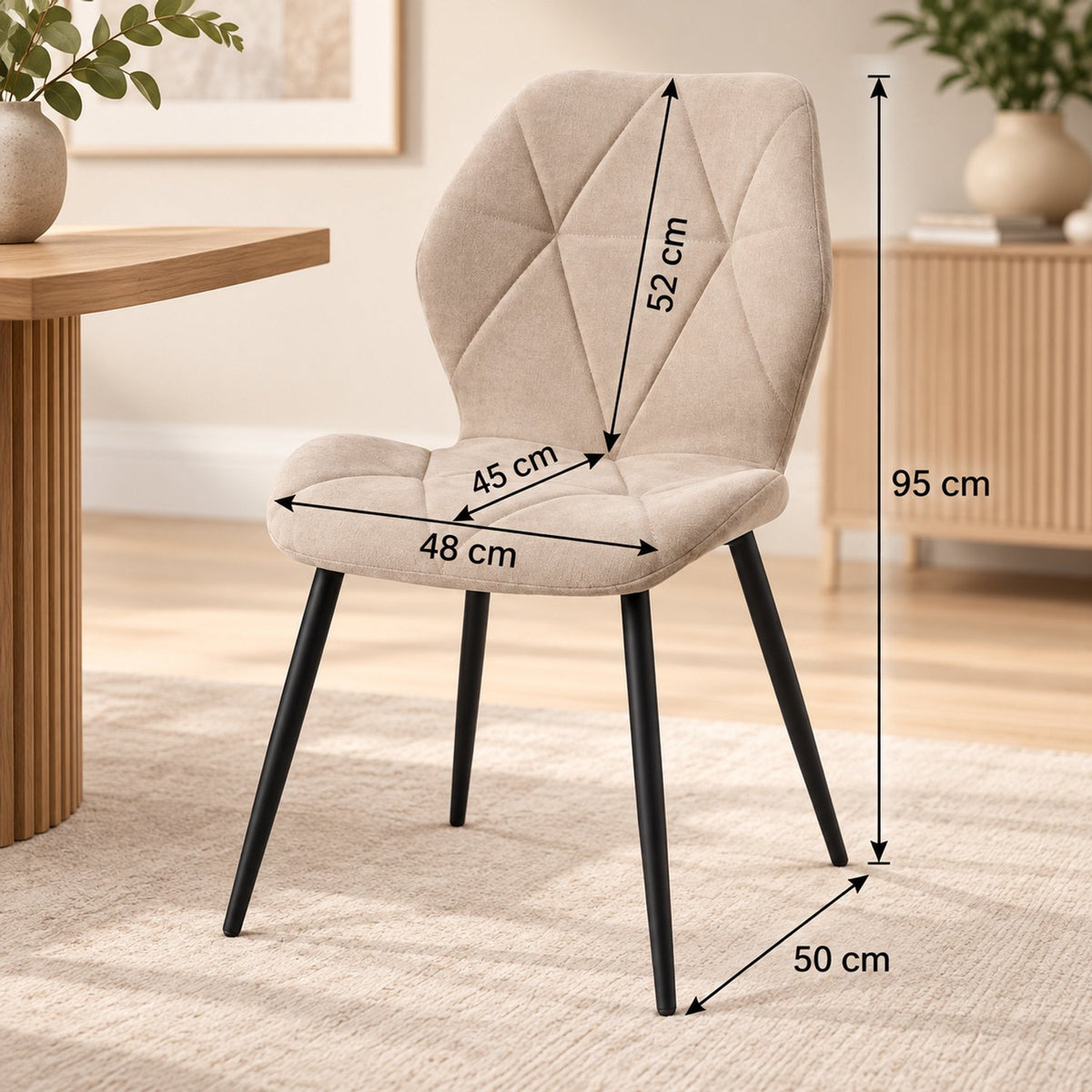 Eetkamerstoelen – Set van 4 – Ergonomisch – Metalen Poten – Beige
