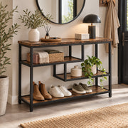 Consoletafel – Sidetable met 3 Opbergniveaus – Industrieel – Bruin/Zwart – 100 x 30 x 75 cm