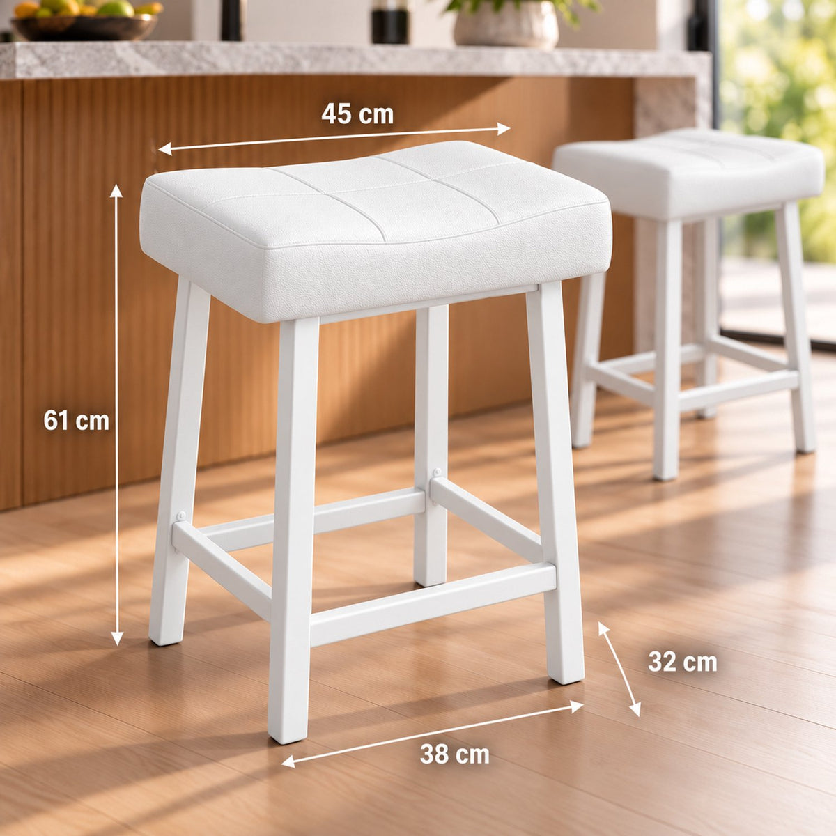 Barkrukken Set van 2 - 61 cm - Kunstleer - Met Voetensteun - Wit