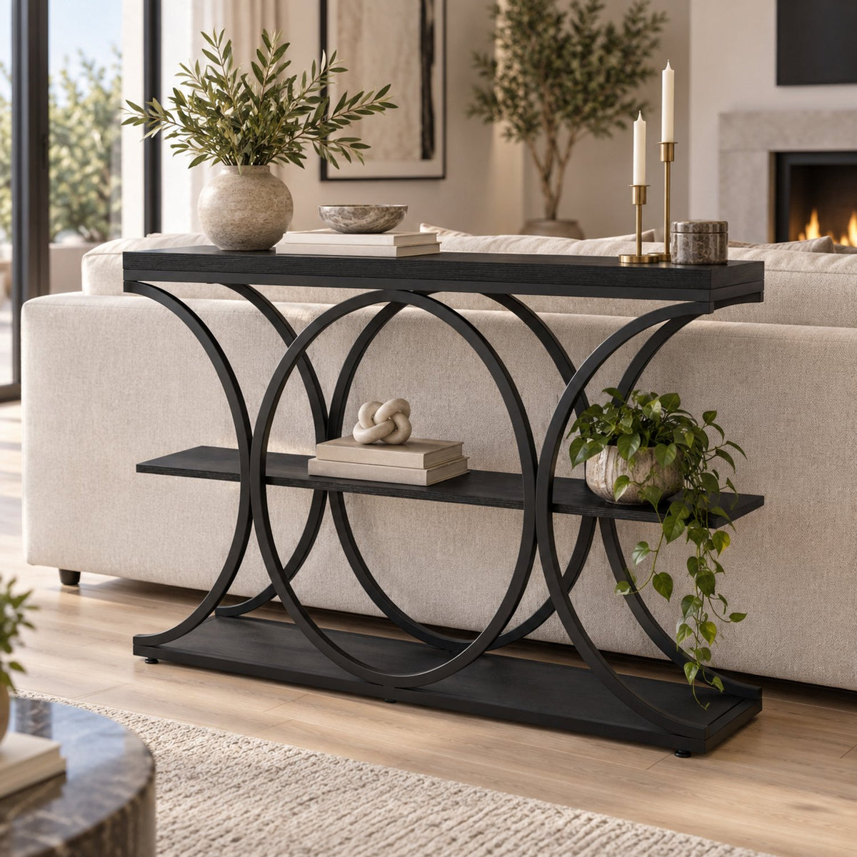 Console Tafel – Houten Sidetable met Metalen Frame – Wandtafel voor Hal & Woonkamer - 100x30x80cm