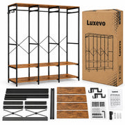 Open Kledingkast – Kledingrek met Planken en Kledingroede – Industrieel – 141 x 40 x 180 cm – Bruin/Zwart