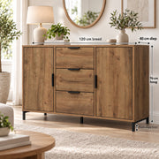 Dressoir – 120x40x76 cm – Donker Eiken – Industrieel Opbergkast met 3 Lades & 2 Deuren