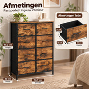 Ladekast - 8 Lades – Dressoir – 76,7 x 30 x 95,2 cm – Stalen Frame & MDF – Vintage Bruin/Zwart – Opbergkast
