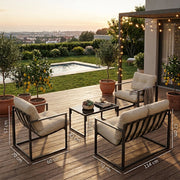 4 Delige Lounge Set – Tuinset voor 4 Personen met Salontafel & Extra Dikke Kussens - Beige