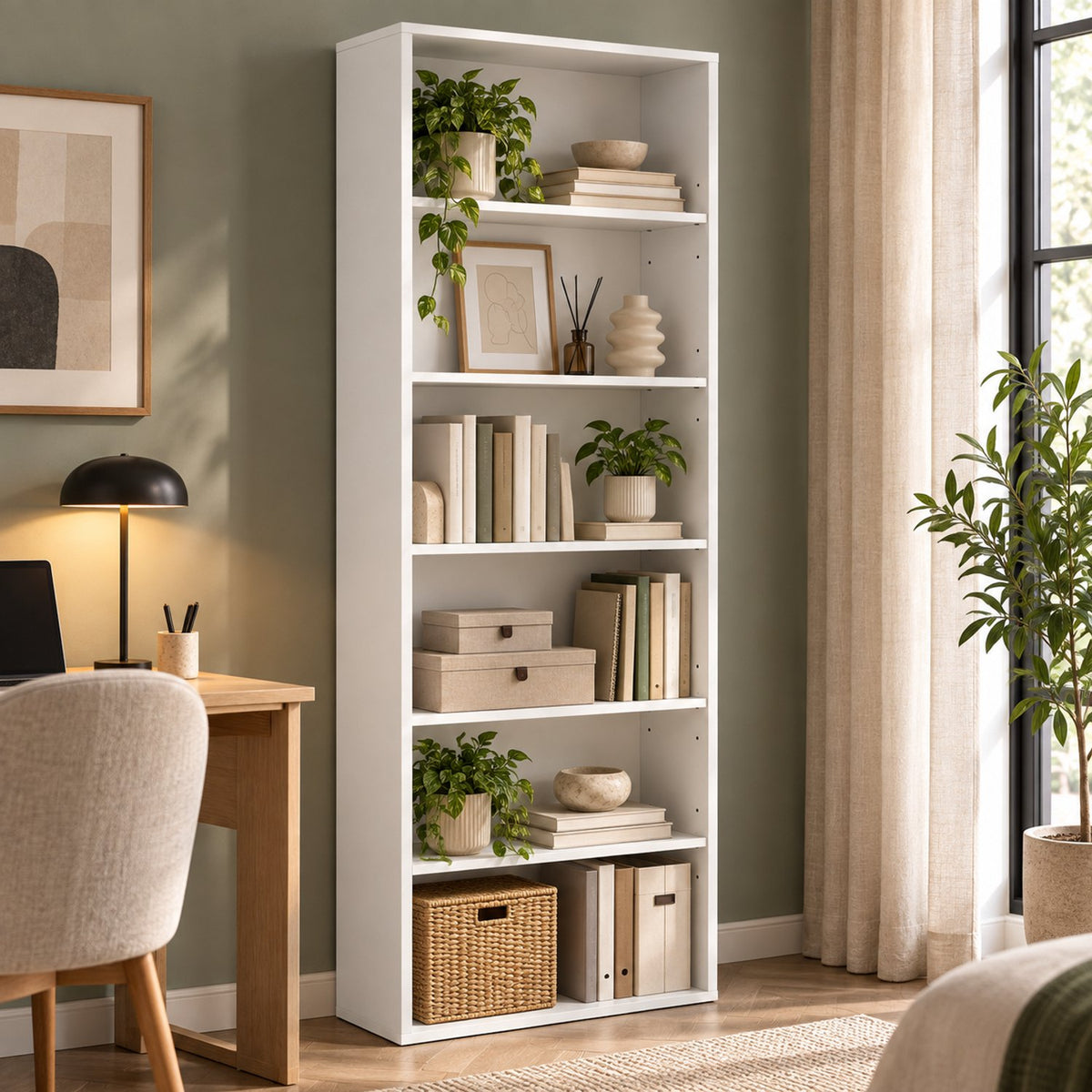 Boekenkast 6 Vakken – Open Kast 178x60x30 cm – Moderne Opbergkast – Wit – Staande Boekenkast voor Woonkamer, Slaapkamer & Kantoor