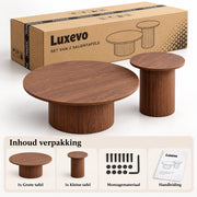 Salontafel Set van 2 – Ronde Nesttafels – Ø70 cm & Ø40 cm – MDF – Moderne Woonkamertafels – Bijzettafel & Salontafel - Walnoot