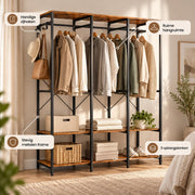 Open Kledingkast – Kledingrek met Planken en Kledingroede – Industrieel – 141 x 40 x 180 cm – Bruin/Zwart