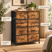 Ladekast - 8 Lades – Dressoir – 76,7 x 30 x 95,2 cm – Stalen Frame & MDF – Vintage Bruin/Zwart – Opbergkast