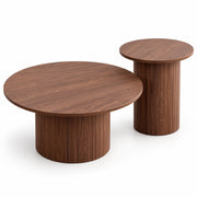 Salontafel Set van 2 – Ronde Nesttafels – Ø70 cm & Ø40 cm – MDF – Moderne Woonkamertafels – Bijzettafel & Salontafel - Walnoot