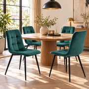 Eetkamerstoelen Set van 4 - Gestoffeerde Stoelen - Gewatteerde Rugleuning - Zwarte Metalen Poten - Donkergroen